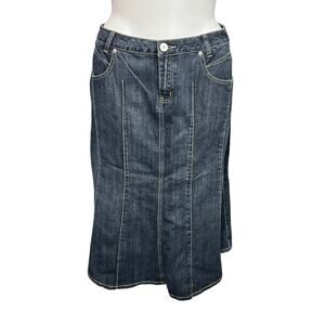 Vintage Motto Womens Fluted Denim Jean Skirt Dark Wash Full Length 34 Inch Waist
